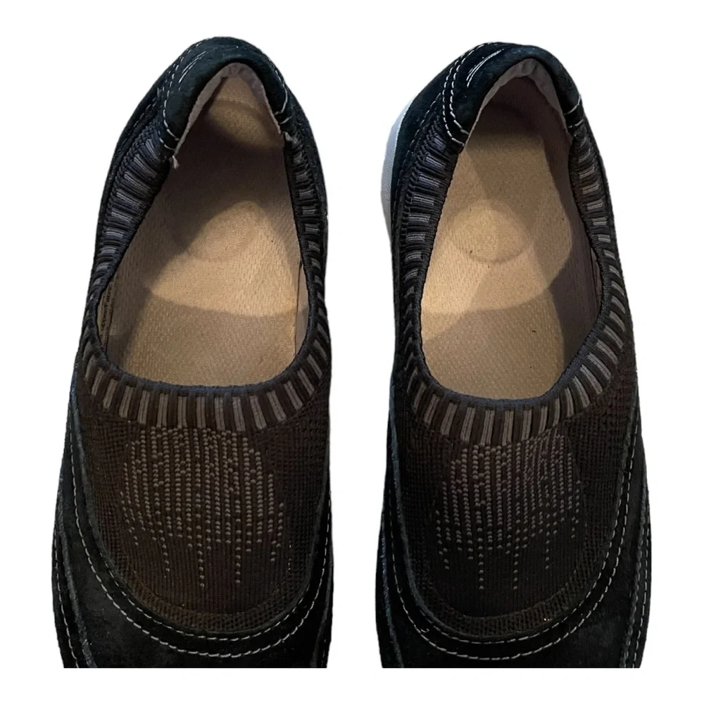 Dansko Women’s Alice Slip On Sneakers Black Leather Suede Elastic Shoes - 7